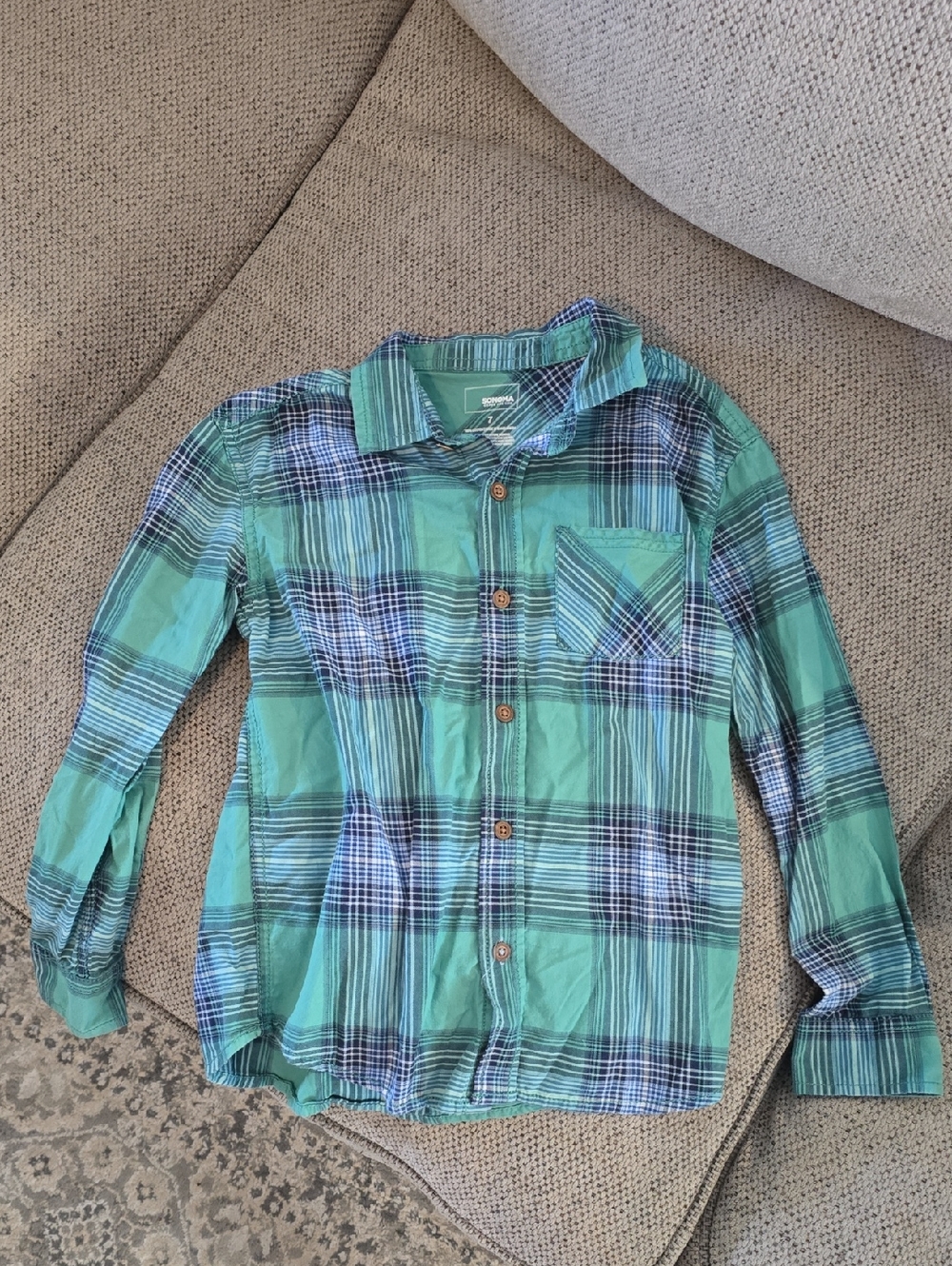Sonoma Green and Blue Plaid Button-Down Shirt